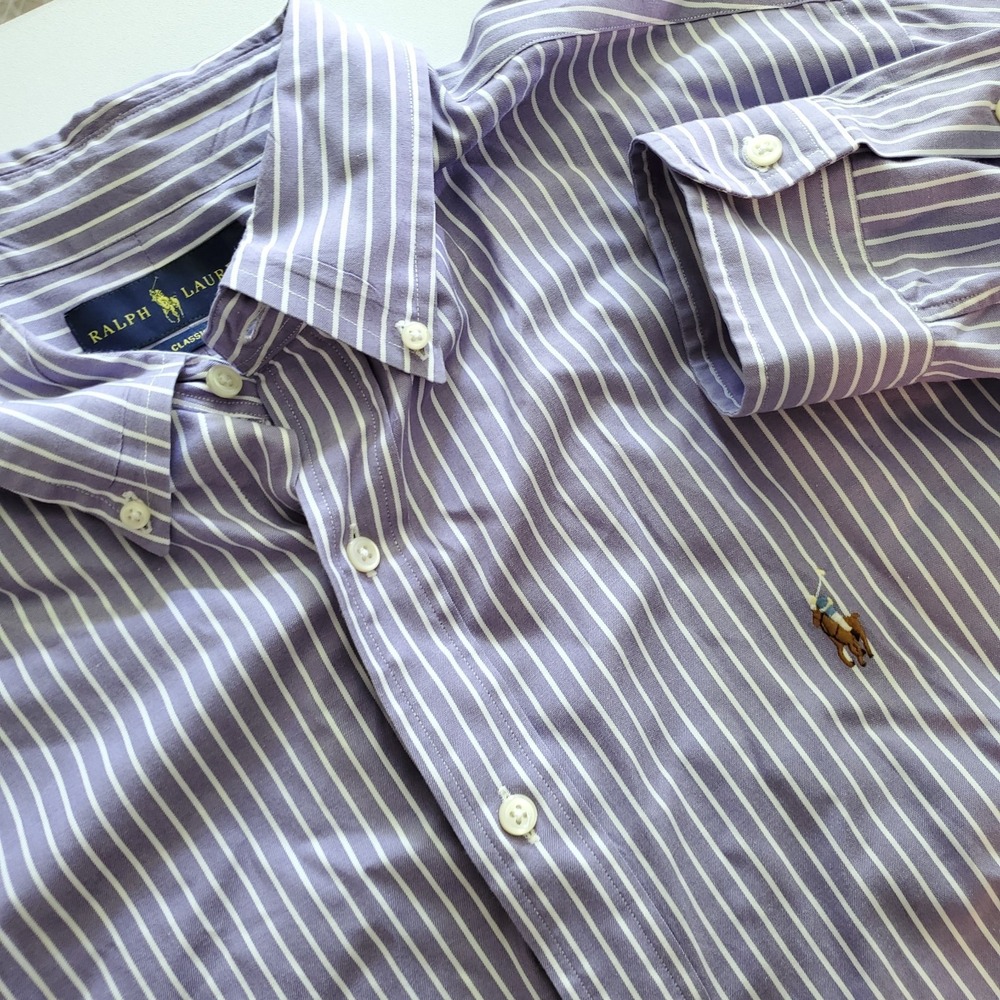 Ralph Lauren Mens ~2XL 18 34/35 Classic Fit Purple Long Sleeve Button Flesh Pony